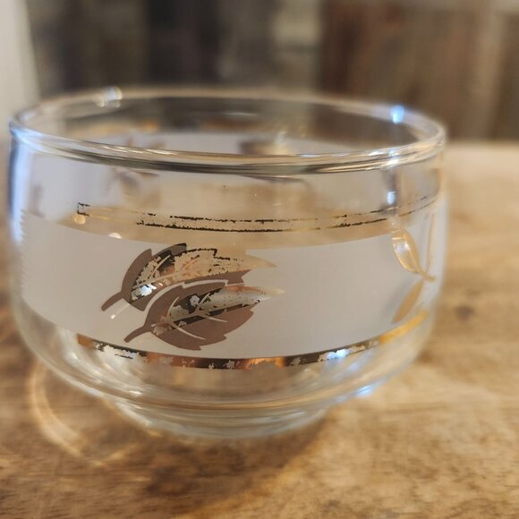 Vintage Libbey Golden Foliage Condiment Server 3 Bowl Metal Caddy MCM Party Set - Picture 6 of 11